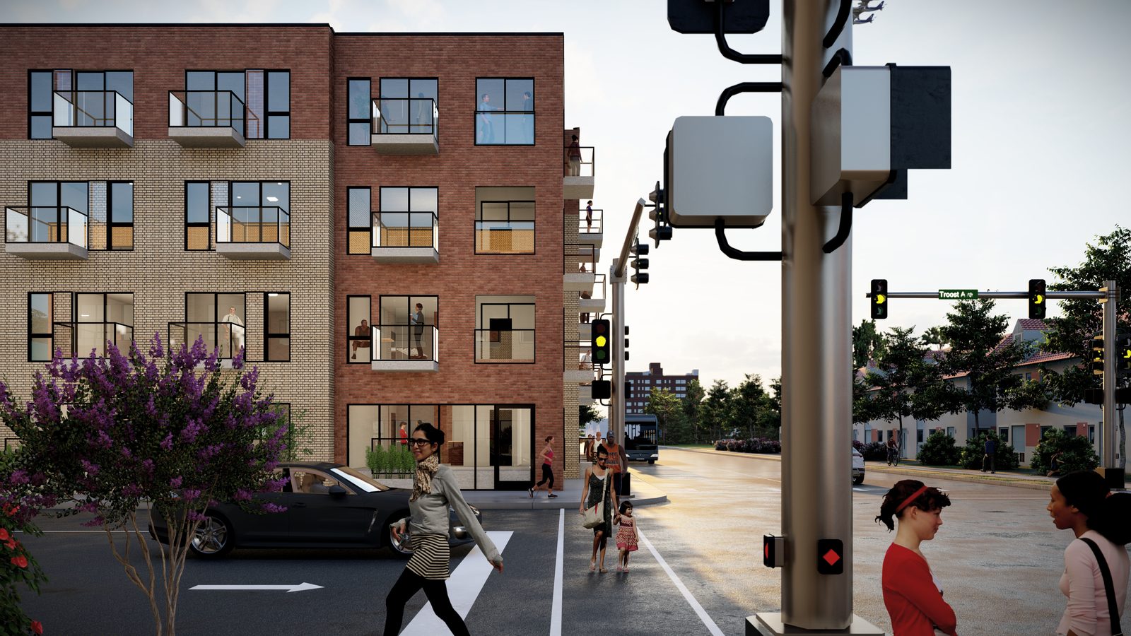 Street-level rendering of new infill housing at 27th and Troost